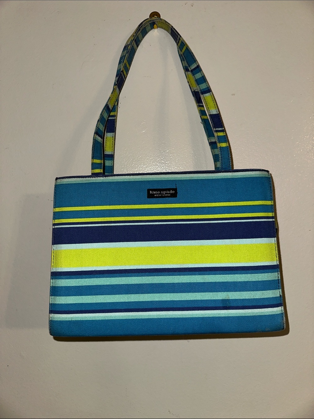 kate spade Vintage Blue, Navy & Lime Striped Tote